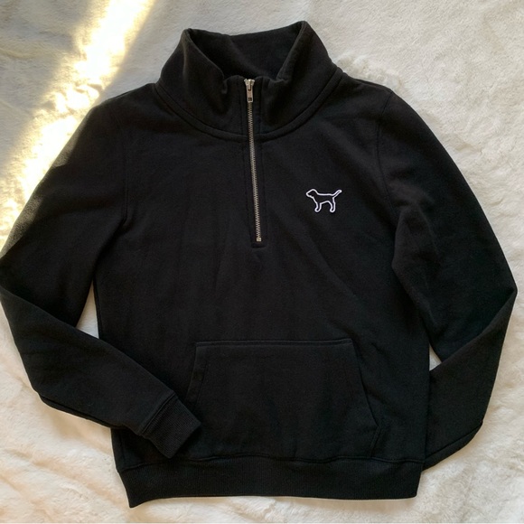 PINK Victoria's Secret Tops - NWOT Victoria’s Secret Half Zip-Up Sweatshirt Black - SMALL